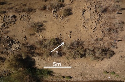 Figure 4. Kite aerial photograph of the eastern part of Site FC prior to excavation; the stone pile chosen for excavation is that in the centre towards the top.